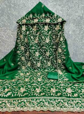 Green cotton embroidered unstitched dressmaterials 3 pair top bottom dupptaa 2