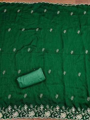 Green cotton embroidered unstitched dressmaterials 3 pair top bottom dupptaa 3