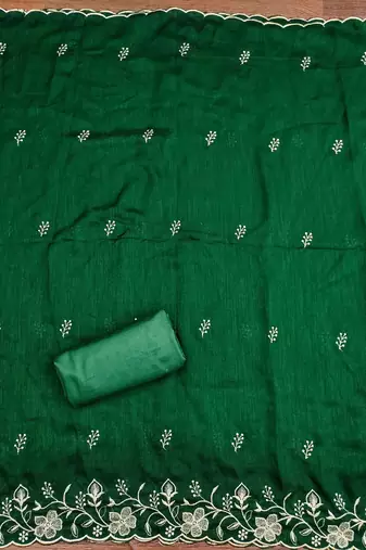green cotton blend embroidered unstitched dressmaterials 3 pair top bottom dupptaa