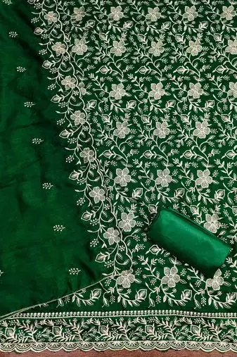 green cotton blend embroidered unstitched dressmaterials 3 pair top bottom dupptaa