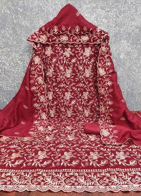 Red cotton embroidered unstitched dressmaterials 3 pair top bottom dupptaa 2
