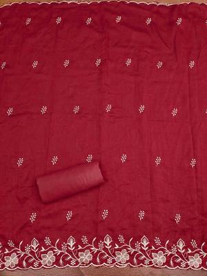 Red cotton embroidered unstitched dressmaterials 3 pair top bottom dupptaa 3