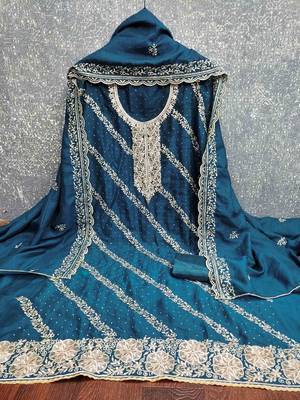 Blue cotton embroidered unstitched dressmaterials 3 pair top bottom dupptaa 2