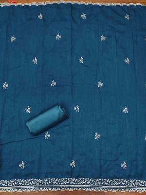 Blue cotton embroidered unstitched dressmaterials 3 pair top bottom dupptaa 3