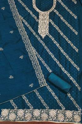 Blue cotton embroidered unstitched dressmaterials 3 pair top bottom dupptaa 4