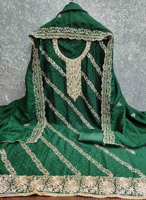 Green cotton embroidered unstitched dressmaterials 3 pair top bottom dupptaa 2