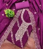 Purple cotton embroidered unstitched dressmaterials 3 pair top bottom dupptaa
