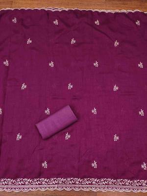 Purple cotton embroidered unstitched dressmaterials 3 pair top bottom dupptaa 4