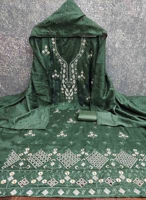 Green cotton embroidered unstitched dressmaterials 3 pair top bottom dupptaa 2