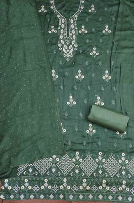 Green cotton embroidered unstitched dressmaterials 3 pair top bottom dupptaa 4