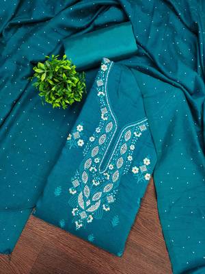 Sky cotton embroidered unstitched dressmaterials 3 pair top bottom dupptaa 1