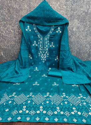 Sky cotton embroidered unstitched dressmaterials 3 pair top bottom dupptaa 2
