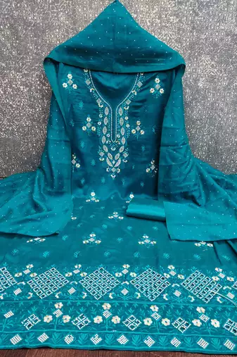 sky cotton blend embroidered unstitched dressmaterials 3 pair top bottom dupptaa