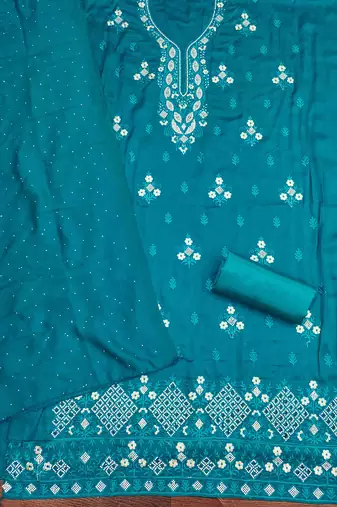 sky cotton blend embroidered unstitched dressmaterials 3 pair top bottom dupptaa