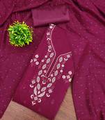 Wine cotton embroidered unstitched dressmaterials 3 pair top bottom dupptaa