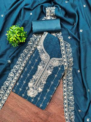 Blue cotton embroidered unstitched dressmaterials 3 pair top bottom dupptaa 1