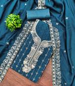 Blue cotton embroidered unstitched dressmaterials 3 pair top bottom dupptaa