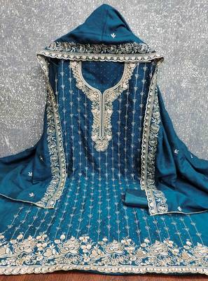 Blue cotton embroidered unstitched dressmaterials 3 pair top bottom dupptaa 2