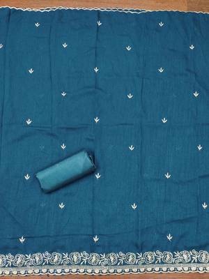 Blue cotton embroidered unstitched dressmaterials 3 pair top bottom dupptaa 3