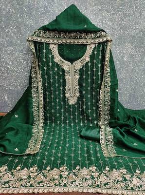 Green cotton embroidered unstitched dressmaterials 3 pair top bottom dupptaa 2