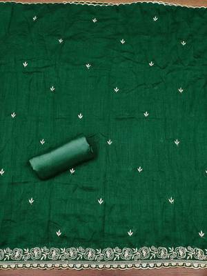 Green cotton embroidered unstitched dressmaterials 3 pair top bottom dupptaa 3