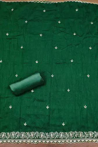 green cotton blend embroidered unstitched dressmaterials 3 pair top bottom dupptaa