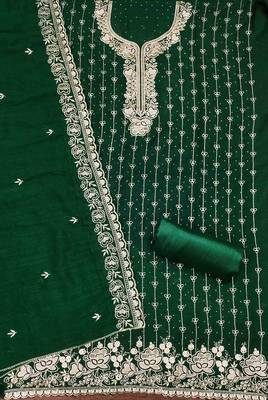 Green cotton embroidered unstitched dressmaterials 3 pair top bottom dupptaa 4