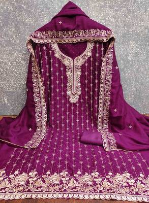Purple cotton embroidered unstitched dressmaterials 3 pair top bottom dupptaa 2