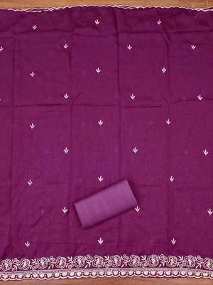 Purple cotton embroidered unstitched dressmaterials 3 pair top bottom dupptaa 3