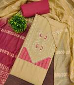 Cream cotton embroidered unstitched dressmaterials 3 pair top bottom dupptaa