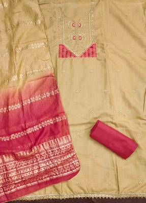 Cream cotton embroidered unstitched dressmaterials 3 pair top bottom dupptaa 4