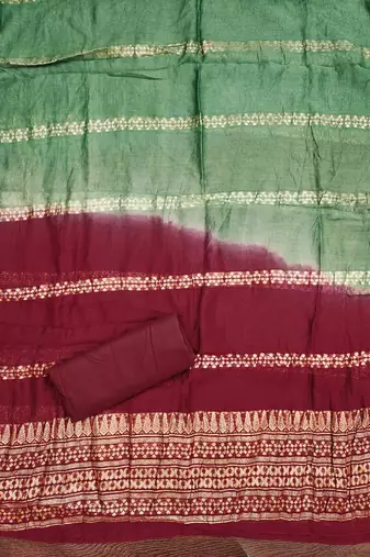 green cotton blend embroidered unstitched dressmaterials 3 pair top bottom dupptaa