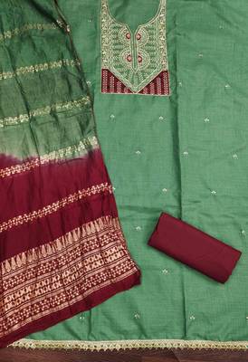 Green cotton embroidered unstitched dressmaterials 3 pair top bottom dupptaa 4