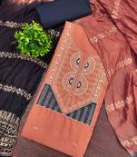 Orange cotton embroidered unstitched dressmaterials 3 pair top bottom dupptaa