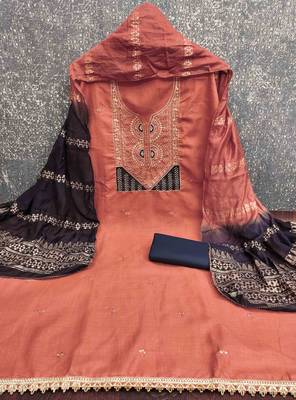 Orange cotton embroidered unstitched dressmaterials 3 pair top bottom dupptaa 2