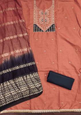 Orange cotton embroidered unstitched dressmaterials 3 pair top bottom dupptaa 4