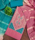 Pink cotton embroidered unstitched dressmaterials 3 pair top bottom dupptaa