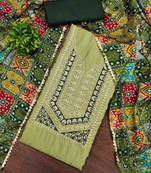 Green cotton embroidered unstitched dressmaterials 3 pair top bottom dupptaa