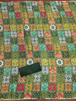 Green cotton embroidered unstitched dressmaterials 3 pair top bottom dupptaa 3