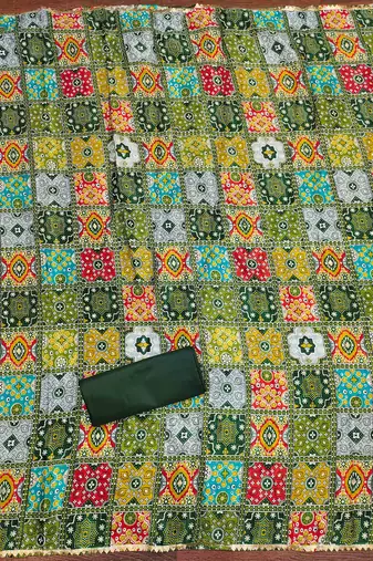 green cotton blend embroidered unstitched dressmaterials 3 pair top bottom dupptaa