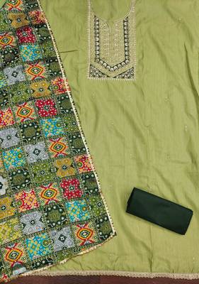 Green cotton embroidered unstitched dressmaterials 3 pair top bottom dupptaa 4