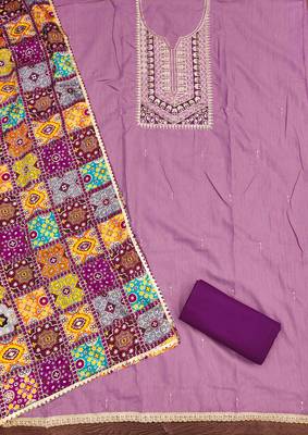 Lavender cotton embroidered unstitched dressmaterials 3 pair top bottom dupptaa 4