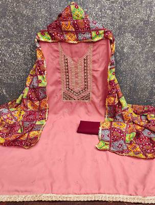 Maroon cotton embroidered unstitched dressmaterials 3 pair top bottom dupptaa 2