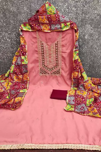 maroon cotton blend embroidered unstitched dressmaterials 3 pair top bottom dupptaa