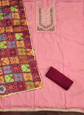 Maroon cotton embroidered unstitched dressmaterials 3 pair top bottom dupptaa 3