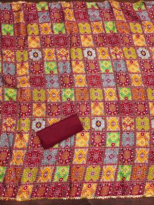 Maroon cotton embroidered unstitched dressmaterials 3 pair top bottom dupptaa 4