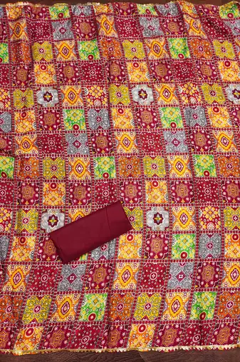 maroon cotton blend embroidered unstitched dressmaterials 3 pair top bottom dupptaa