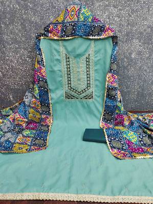 Sky cotton embroidered unstitched dressmaterials 3 pair top bottom dupptaa 2
