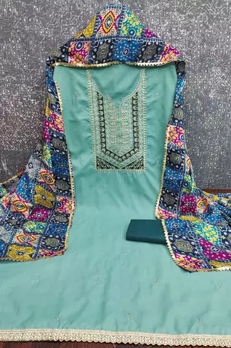 sky cotton blend embroidered unstitched dressmaterials 3 pair top bottom dupptaa