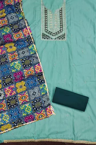 sky cotton blend embroidered unstitched dressmaterials 3 pair top bottom dupptaa